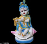 Blue ATUT Unbreakable PVC Krishna Idol (19.5 cm) in shell, replica with metal bansuri and soft rubber base