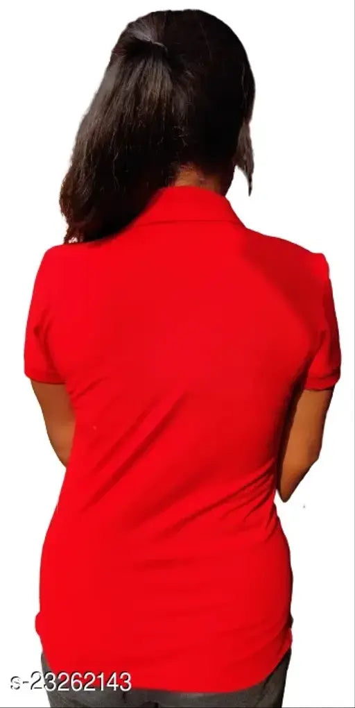 Short-sleeve women's cotton blend polo t-shirt by IndiazTrend, solid design