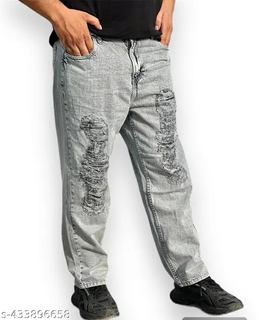 Men's casual style denim jeans in pack of 1, dark blue distressed wash
