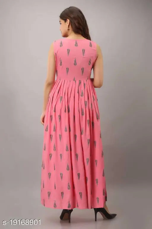 Printed Rayon Sleeveless Pink Kurtis, single color outfit on hanger from India