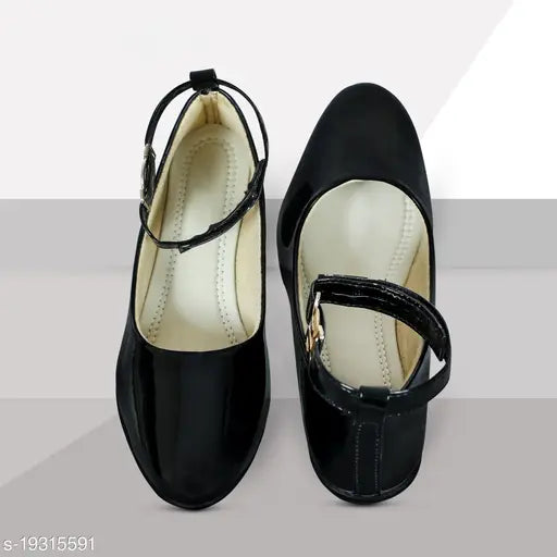 Synthetic black bellies, women's Dutch heels with belt, slip-on design in various sizes (IND-3 to IND-9), from India