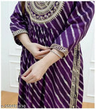 Embroidered rayon Lahariya Nayra cut kurti with three-quarter sleeves, Indian traditional clothing for women