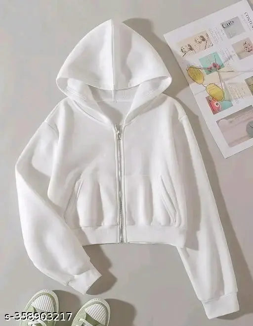 Fleece fleece-sleeve solid jacket for women's and girls, long sleeve style in India