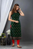 Green rayon sleeveless printed kurta with three-quarter sleeves, stylish and comfortable for women's fashion, India origin