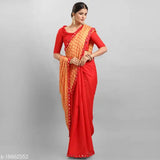 Tulip print Vichitra silk saree with mirror lace border & solid blouse piece, Indian traditional attire on display