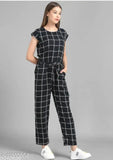 Black applique crepe women's jumpsuit, single-sized XS to XXXL, Indian-made fashion piece