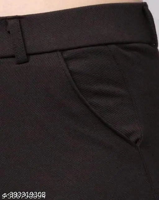 Black solid bell cut women's trousers