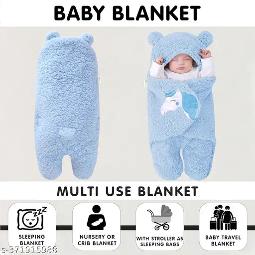 Fleece unicorn embroidered hooded blanket, soft and cozy for 0-6 month babies, OYO BABY India