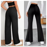 Black high-waisted trousers, stylish, trendy, women's, comfortable, material, classic look, pack of 2