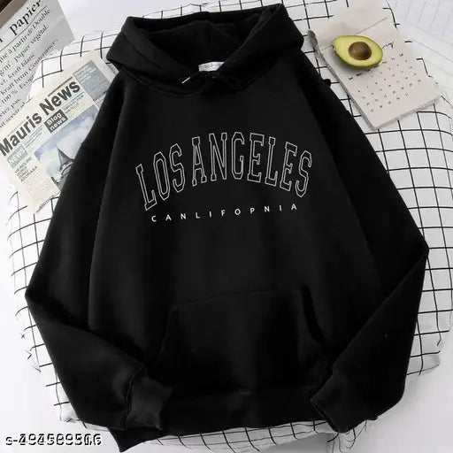 Black wool Girls losangels hoodie with printed net pattern, suitable for 10-16 years old
