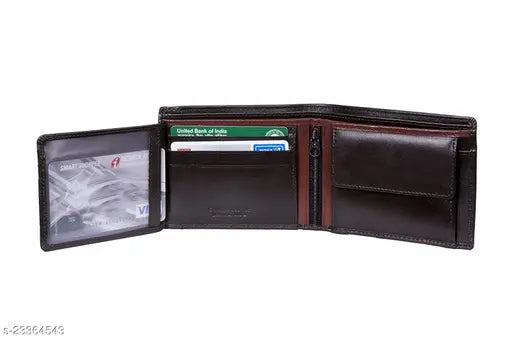 Leather striped net, fancy modern men's wallet with 2 compartments, free size (12cm x 9cm), India-made accessory