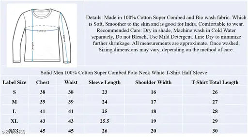 Solid Men 100% Cotton Super Combed Polo Neck White T-Shirt Full Sleeve