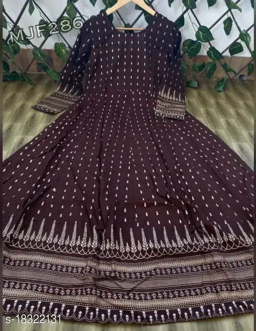 Brown rayon kurta with lace trim and long sleeves