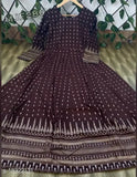 Brown rayon kurta with lace trim and long sleeves