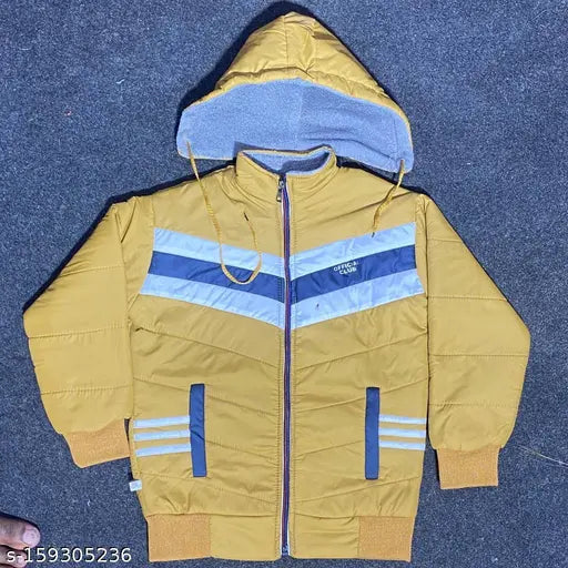 Yellow and blue padded jacket with striped detailing
