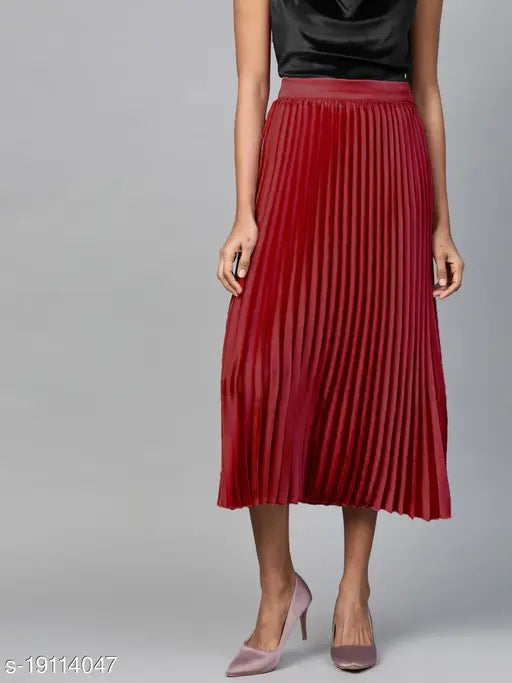 Aagyeyi Graceful Women Ethnic Skirts - Red Folded Design, Long Length, Kameez Pairing