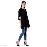 Solid black rayon top, three-quarter sleeves, women's fashion wear on hanger, India origin