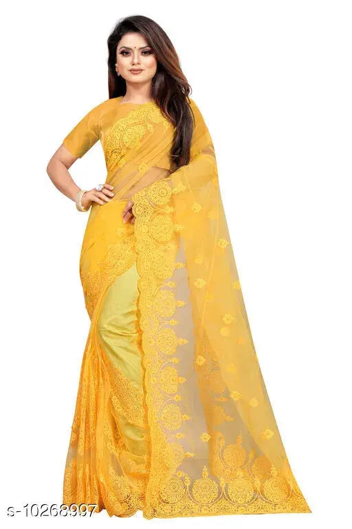 Attractive satin saree with embroidered blouse, free size, Indian-origin fashion accessory
