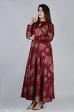 Gold printed cotton Anarkali flair kurta, long sleeves, beautiful Indian traditional clothing on mannequin
