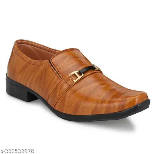 Brown loafer men's dress shoe with buckle closure
