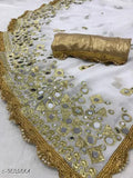 Gold embellished saree with intricate designs and detailed embroidery