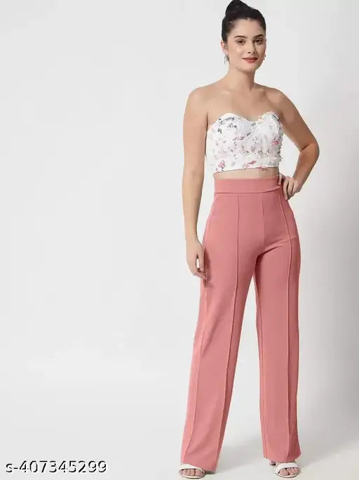 Trendy high-waist cotton blend bootcut stretchy flare pants, solid navy blue for formal occasions or office wear