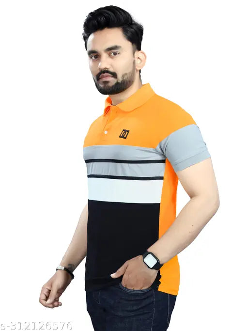 Striped cotton short-sleeve formal polo shirt for men, size XXL from India