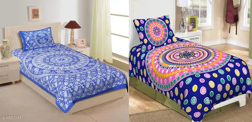 Trendy cotton single bedsheets, 140 thread count, pack of 2 from India