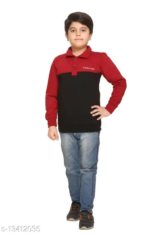 Hypknot Boys cotton collared sweatshirt, colorblocked design for kids 3-4 years (size 28in x 19in), India origin