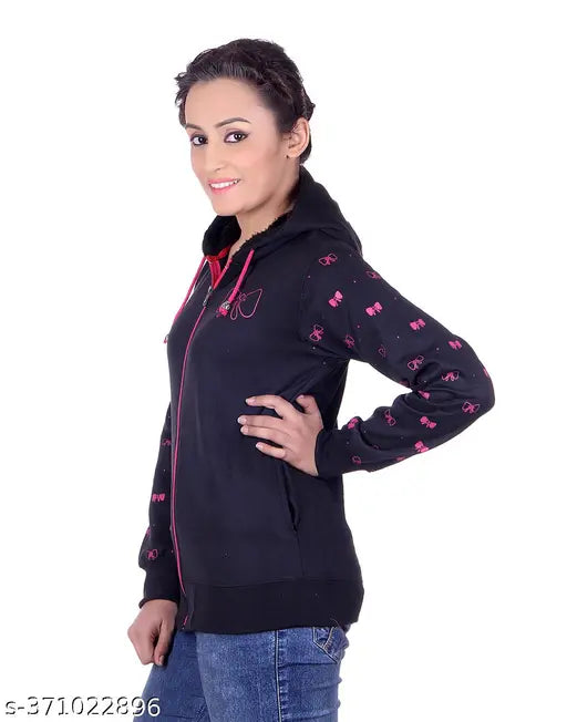 Wool fleece, solid print women's hooded sweatshirt, ideal for winter outings