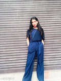 Stylish crepe jumpsuit for women, solid net, three-quarter sleeves. Indian partywear fashion