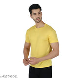 Men's polycotton regular t-shirts, short sleeves, solid design - comfortable, breathable, and lightweight for daily wear or parties, made in India