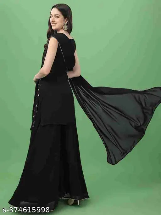 Georgette woman's kurta set in India, stitched net with dupatta and bottomwear