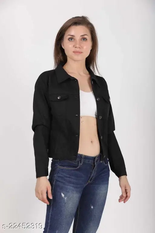 Solid denim long-sleeve jacket for women, Flying Girls beautiful denim jacket on hanger, India origin