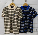Multicolor striped cotton blend polo t-shirt for men, extra large size, India origin