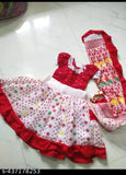 New Trending Jamdani cotton silk lehenga choli for baby girl with short sleeves, ethnic motif pattern and stitched net detail, 3-4 years size