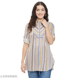 Striped rayon top, short sleeves, multi-colored, women's fashion from India, size options S, XL, XXL
