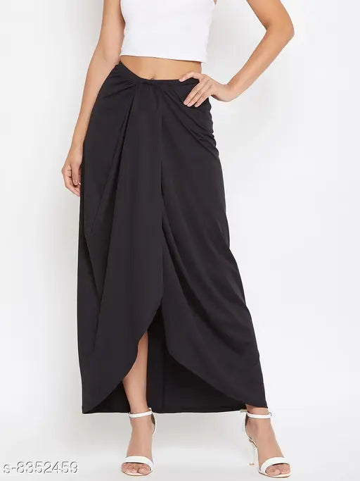 Black midi skirt with asymmetrical hem and high waistband