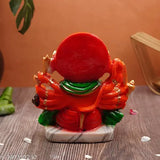 Orange synthetic resin Panchmukhi Hanuman Ji statue, a protection symbol from evil eye for home decor & gifting, measures 12.5cm x 6.3cm x 15.2cm; ideal for spiritual practices