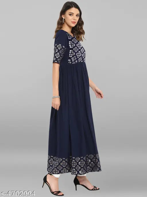 Short-sleeved printed crepe kurti for women, vibrant Indian fashion on mannequin