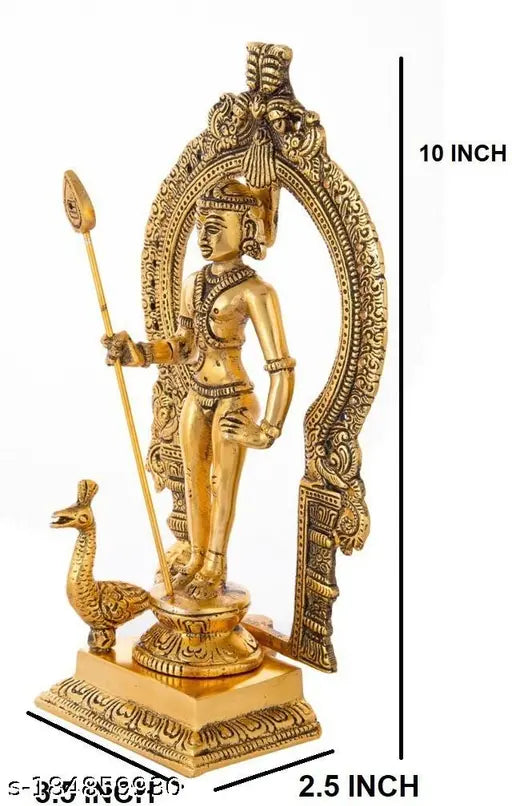 Oxide metal, 3.5in x 10in x 2.5in miniature Lord Murugan Feng Shui showpiece from SiddhiT Store - India