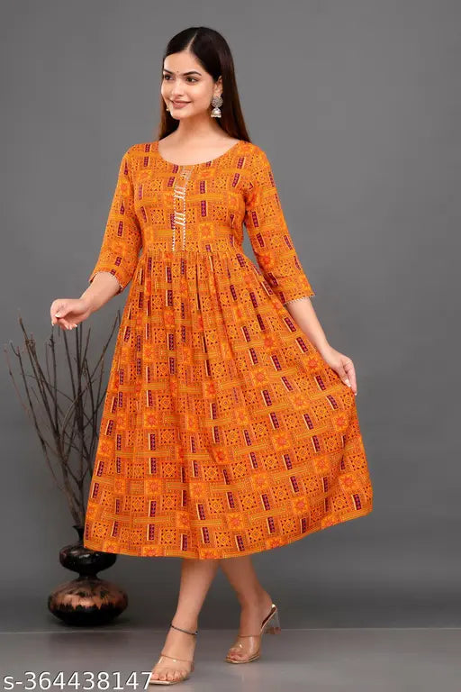 Rayon winter wear Anarkali kurti, printed combo, three-quarter sleeves - women's fashion, Indian apparel