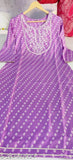 Purple rayon, embroidered straight-cut kurti with three-quarter sleeves, best for women's wardrobe