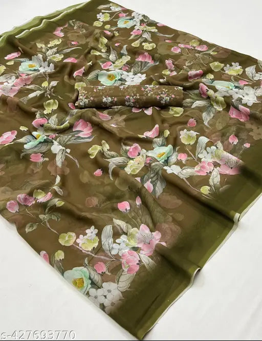 Digital print floral pattern green and pink