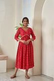 Embroidered rayon Anarkali kurti in various sizes, Indian printed three-quarter sleeve dress
