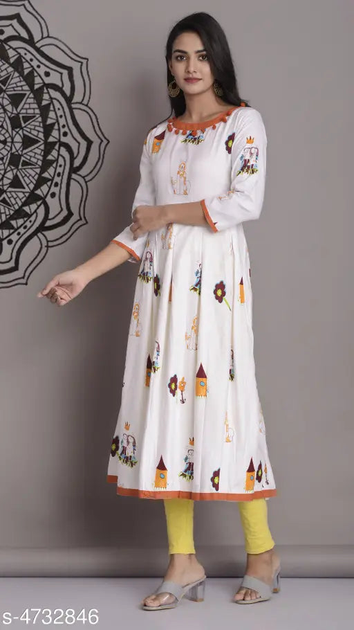 Vibrant Rayon Kurti, Indian printed women's fashion, M-40in to XXL-44in length