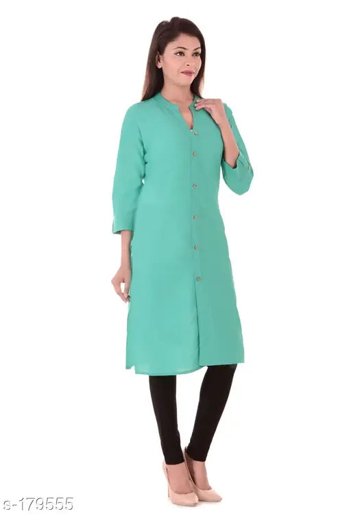 Light blue kurti with long sleeves and a high collar