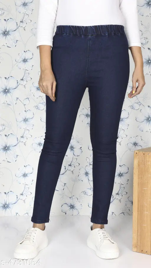 Black denim women's jeggings, high waist and stretchable for party wear