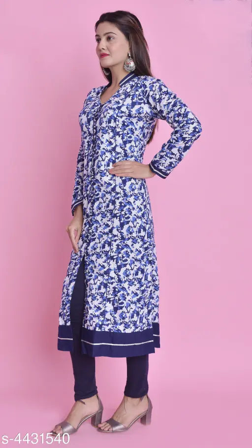 Cotton floral print flared kurti for women, long-sleeved and vibrant, Indian-made