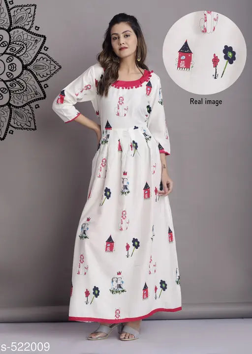 Printed rayon kurti, women's fashionable Indian traditional outfit in rayon fabric, single size L